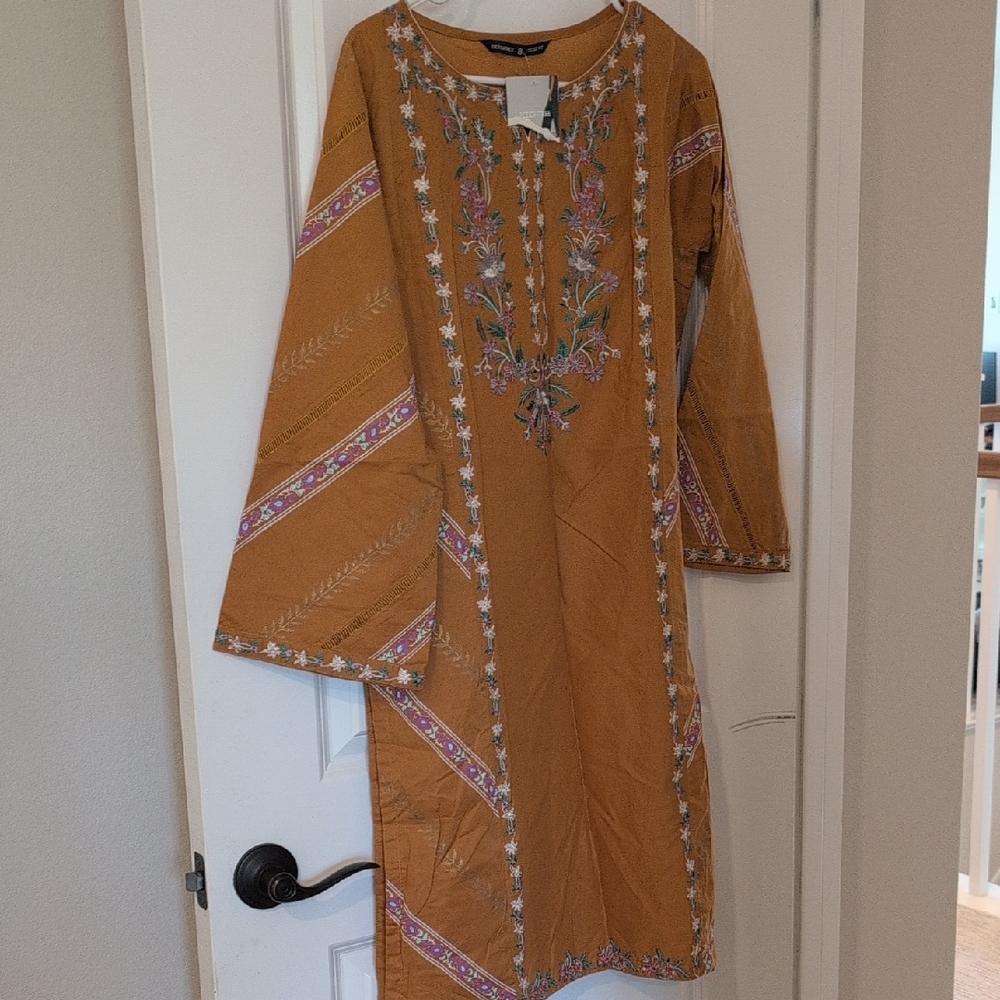 Embroidered Mustard Dress